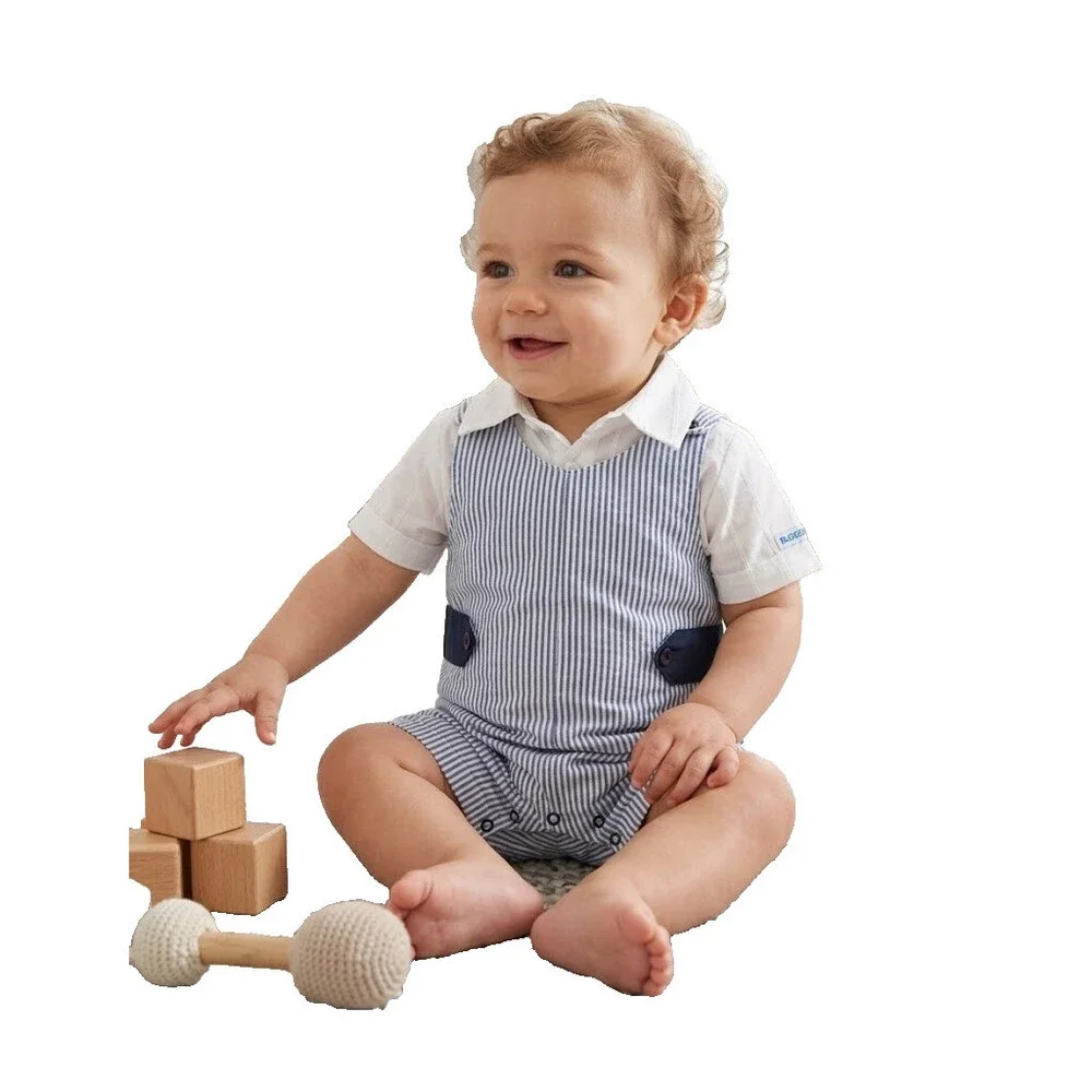NWT Rugged Butts Kids Blue SS Jon Jon & White Bodysuit Outfit Set Size 6-12M